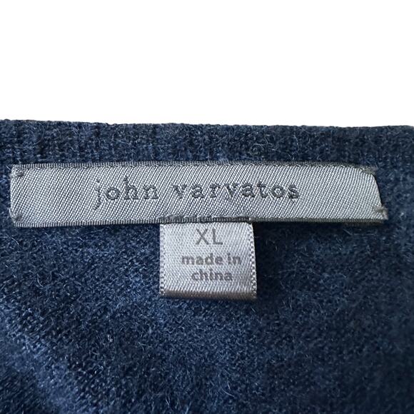 John Varvatos Sweater Men’s XL Dark Blue 100% Cashmere Elbow Pads Pullover Fuzzy - Picture 6 of 12